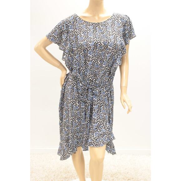 New Max Studio Blue Black Floral Scoop Neck Flutter Sleeve Shift Dress Womens 3X - Picture 1 of 8